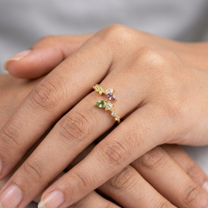 Enchanted Garden Bypass Teardrop Peridot & Lavender Crystal Adjustable Ring - View 4