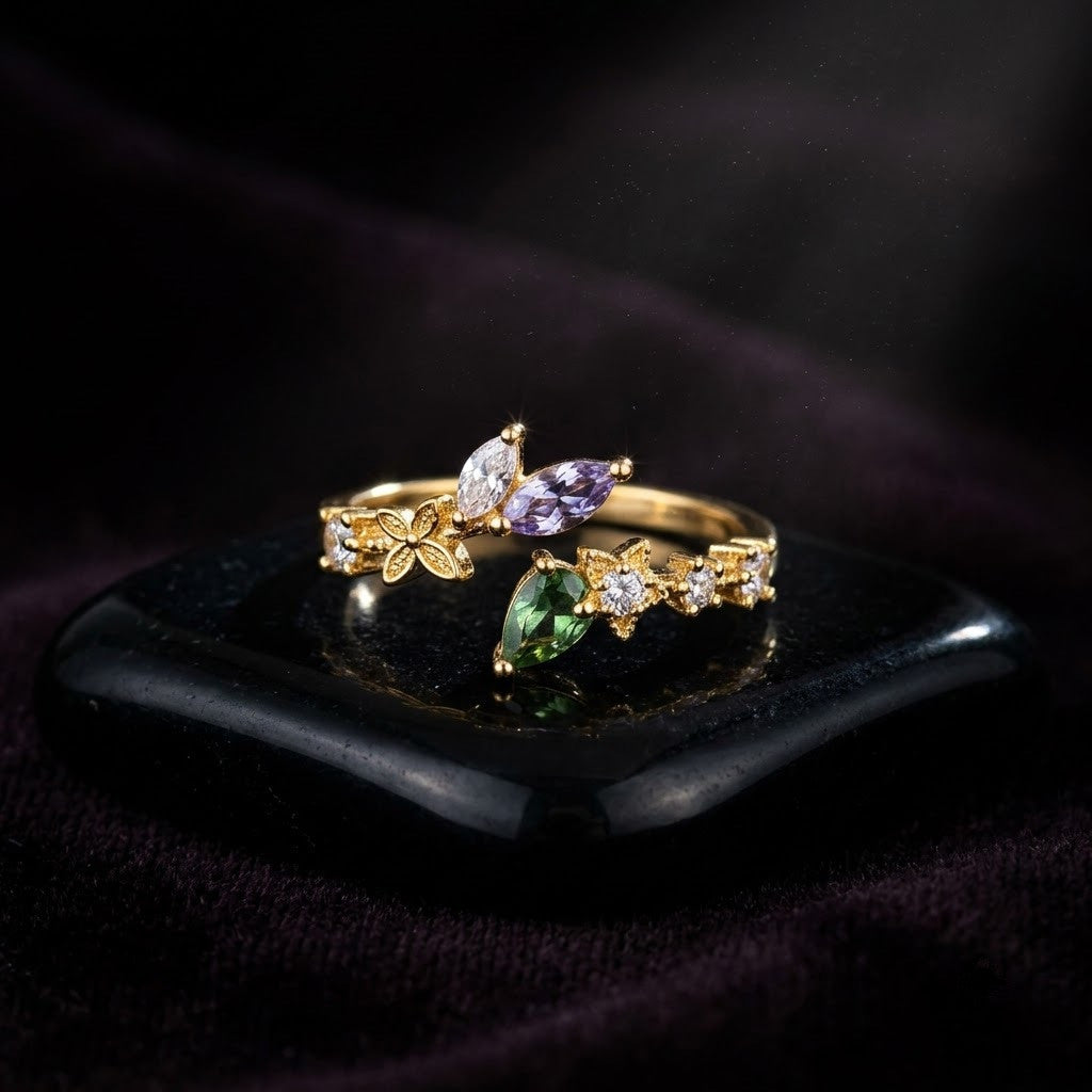 Botanical Olive Branch Marquise Crystal Vine Adjustable Ring - View 5