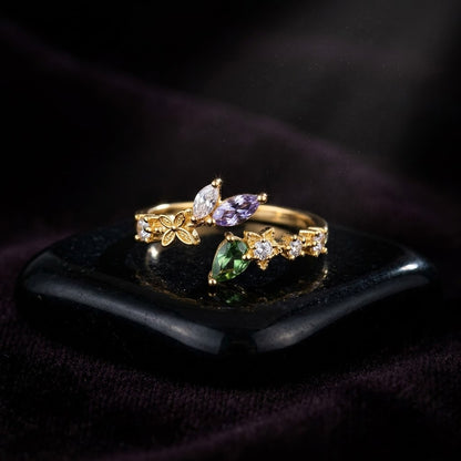 Botanical Olive Branch Marquise Crystal Vine Adjustable Ring - View 5
