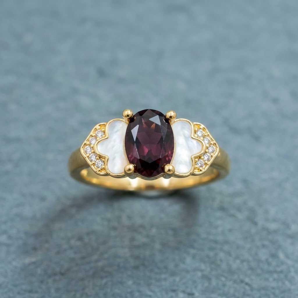 Vintage Deep Crimson Garnet Oval Gemstone Statement Adjustable Ring - View 8