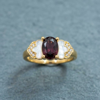 Vintage Deep Crimson Garnet Oval Gemstone Statement Adjustable Ring - View 8