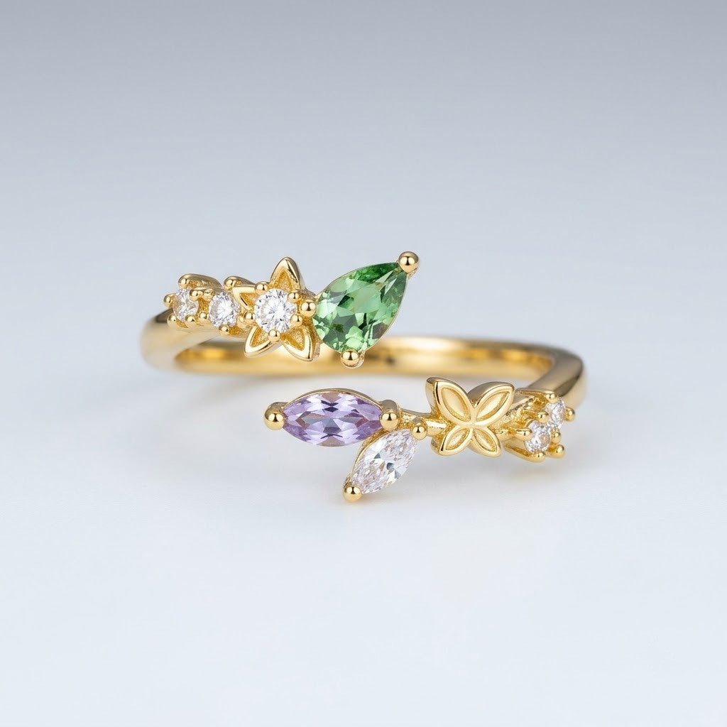 Botanical Olive Branch Marquise Crystal Vine Adjustable Ring - View 6
