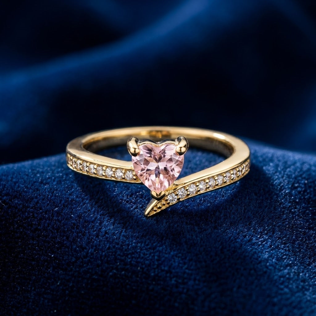 Sweetheart Blush Pink Faceted Crystal Heart Adjustable Ring - View 1
