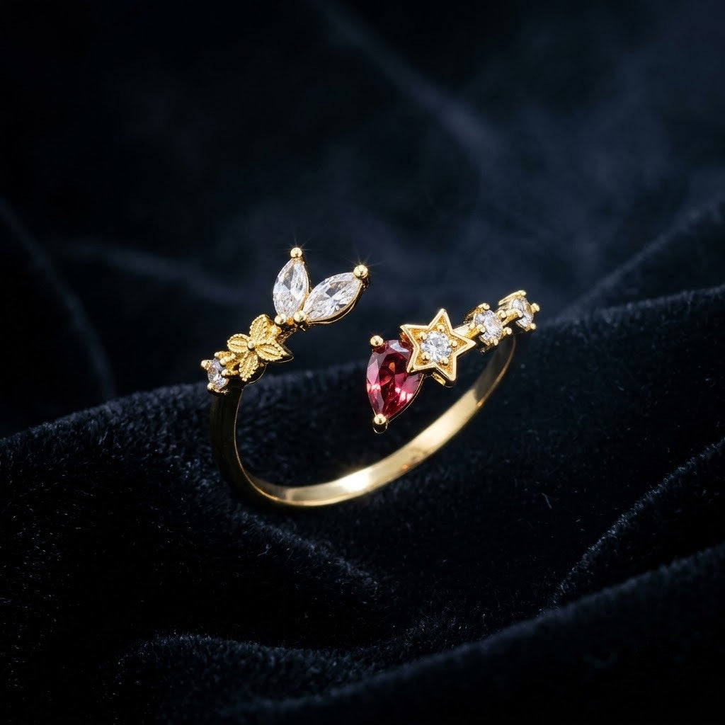 Vintage Ruby Red Solitaire Oval Bypass Adjustable Ring - View 6