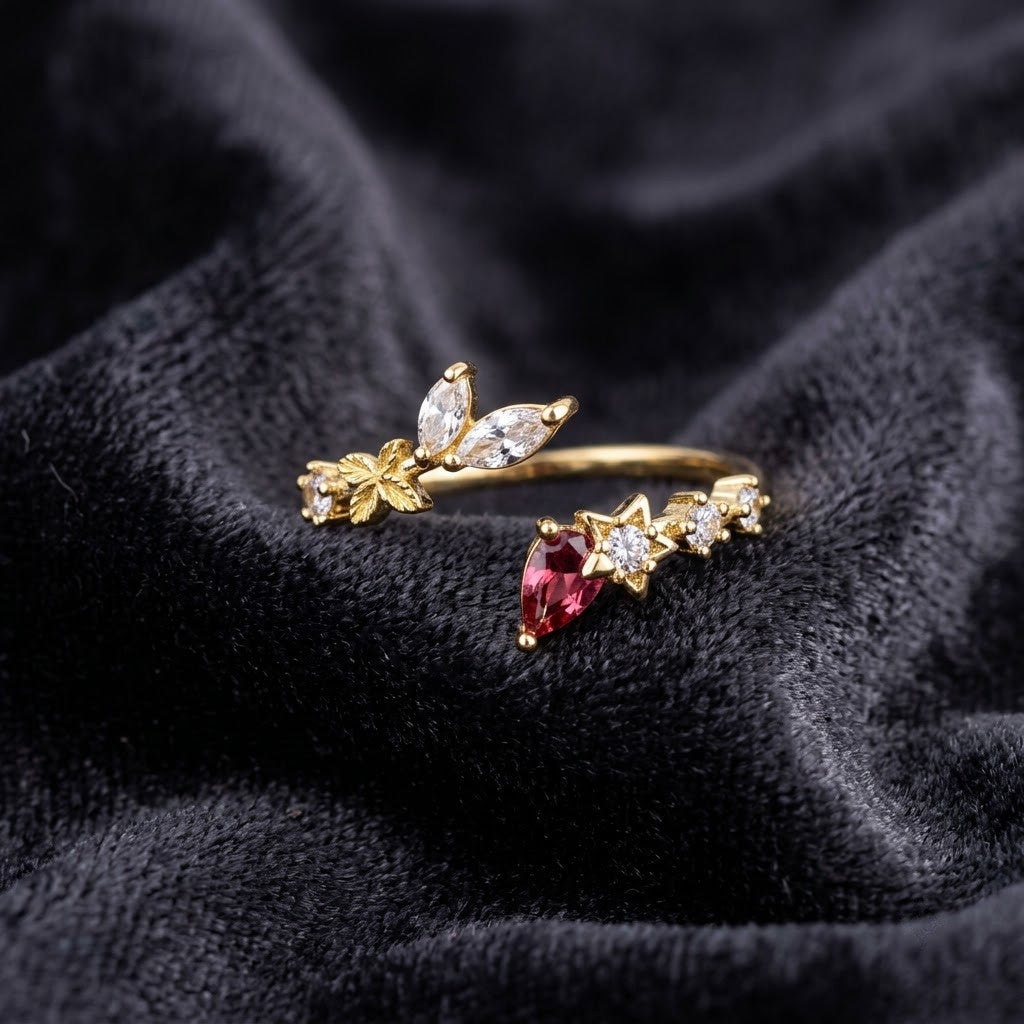 Vintage Ruby Red Solitaire Oval Bypass Adjustable Ring - View 1