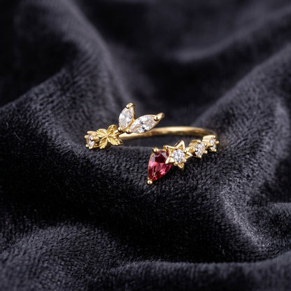 Vintage Ruby Red Solitaire Oval Bypass Adjustable Ring - View 1