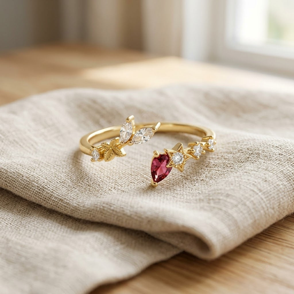Vintage Ruby Red Solitaire Oval Bypass Adjustable Ring - View 3