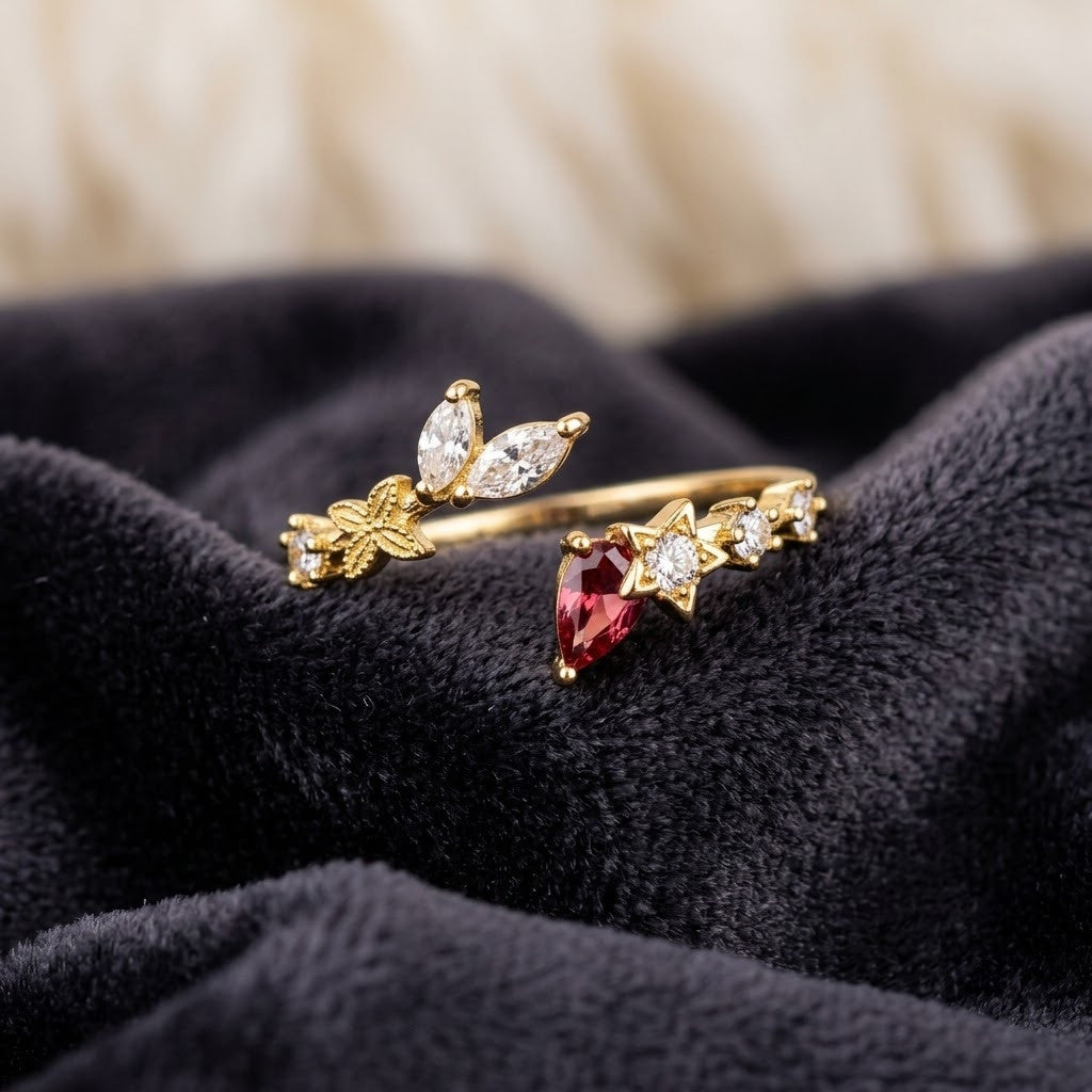 Vintage Ruby Red Solitaire Oval Bypass Adjustable Ring - View 4