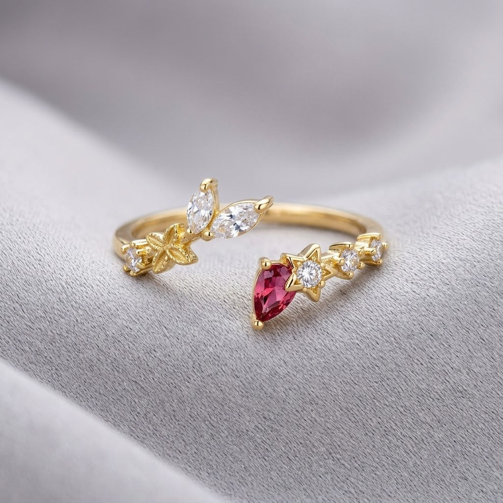 Vintage Ruby Red Solitaire Oval Bypass Adjustable Ring - View 7