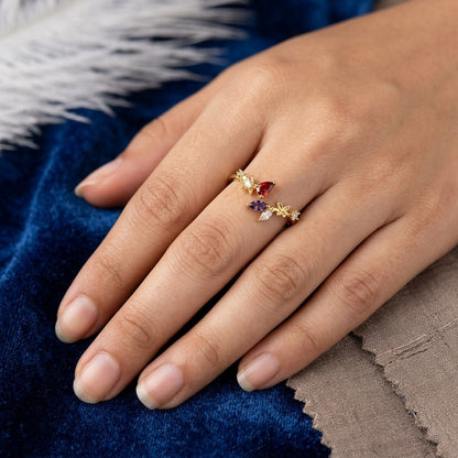 Autumn Foliage Ruby & Amber Crystal Branch Adjustable Ring - View 5
