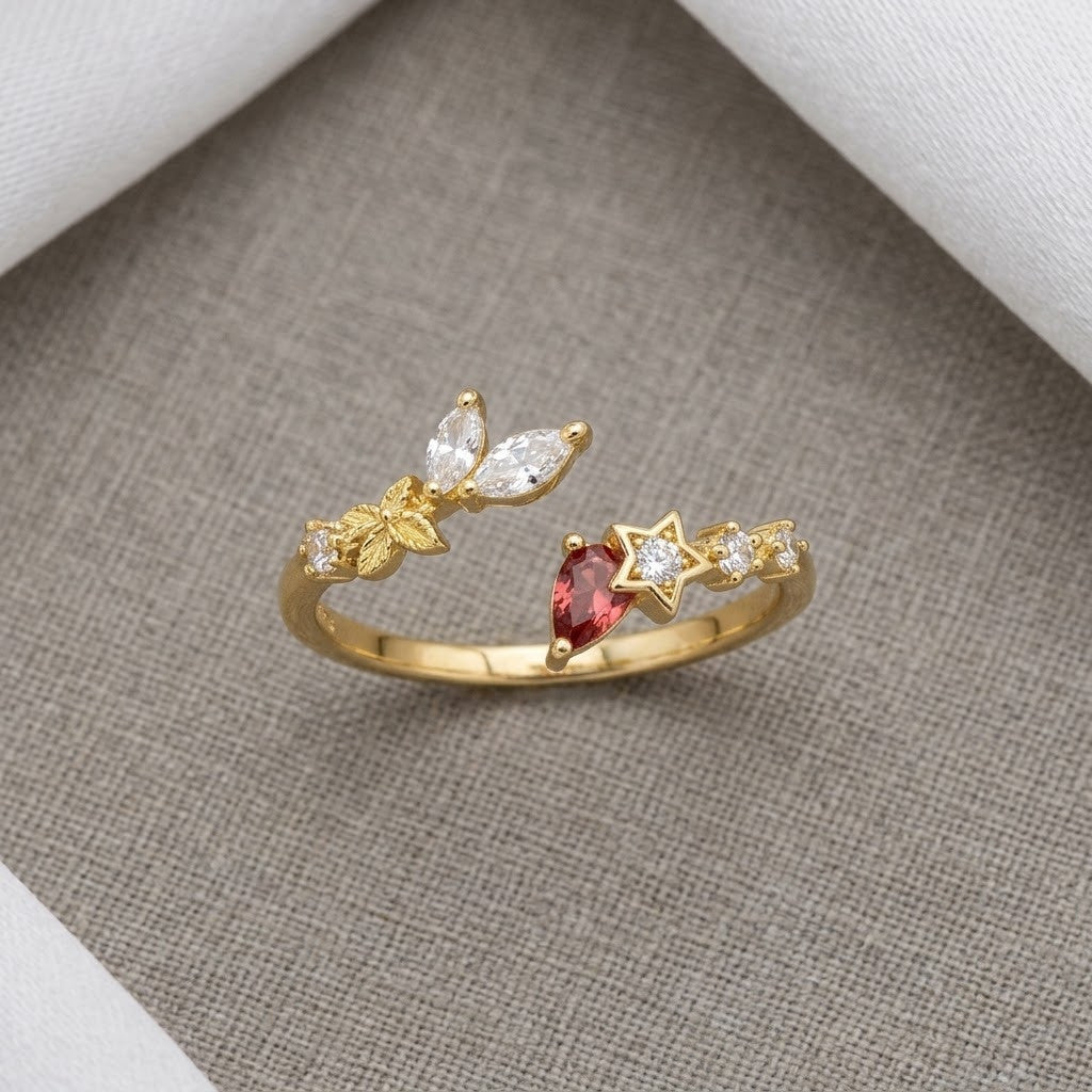 Vintage Ruby Red Solitaire Oval Bypass Adjustable Ring - View 8