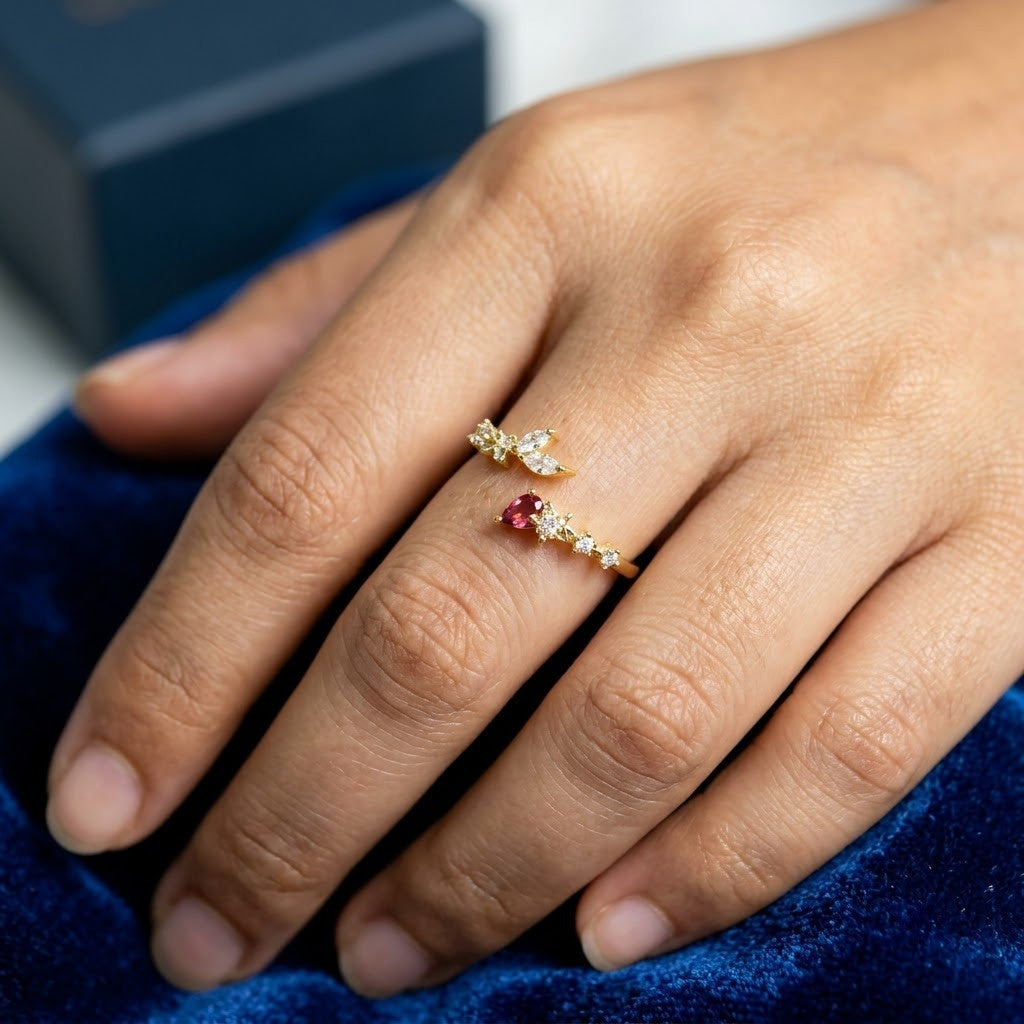 Vintage Ruby Red Solitaire Oval Bypass Adjustable Ring - View 5