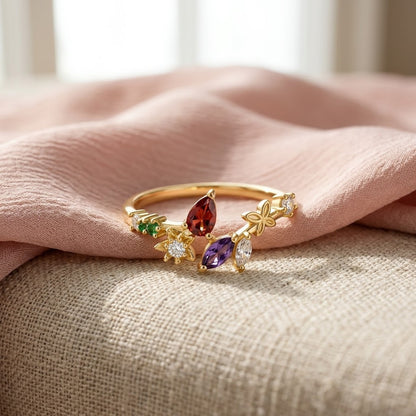 Autumn Foliage Ruby & Amber Crystal Branch Adjustable Ring - View 3
