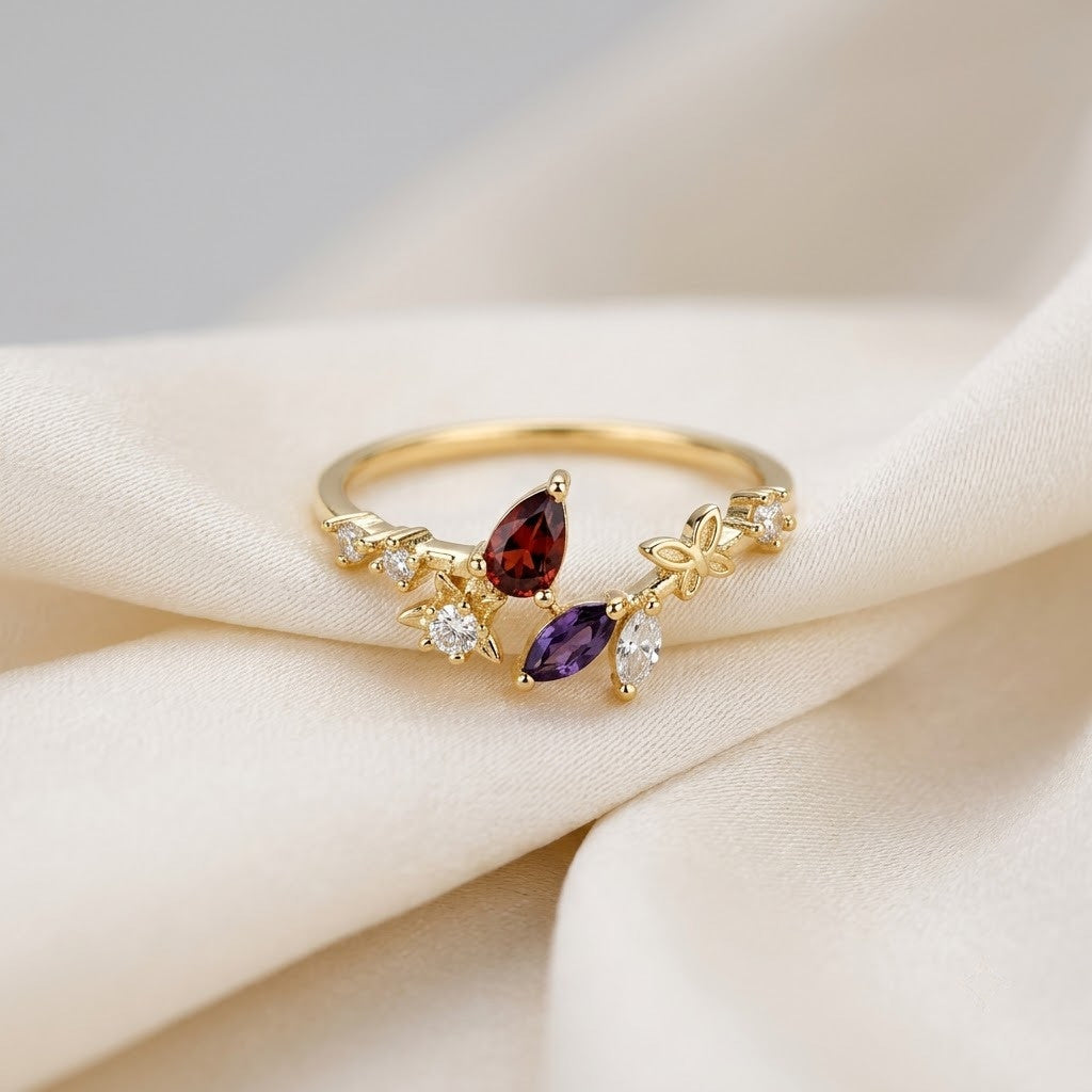Autumn Foliage Ruby & Amber Crystal Branch Adjustable Ring - View 7