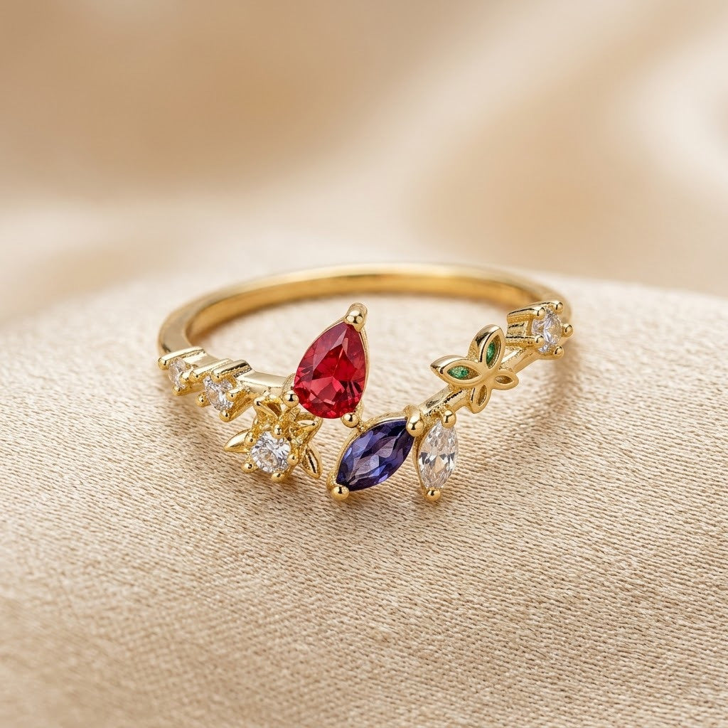 Autumn Foliage Ruby & Amber Crystal Branch Adjustable Ring - View 4