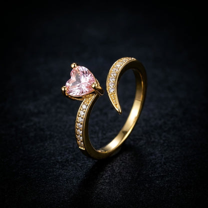 Sweetheart Blush Pink Faceted Crystal Heart Adjustable Ring - View 5