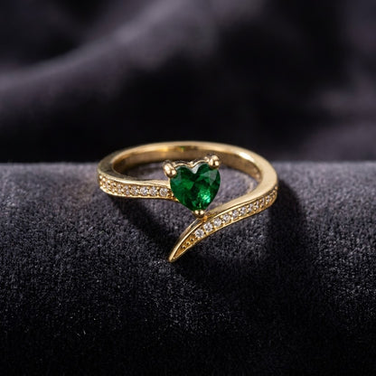 Emerald Green Romantic Heart Crystal Adjustable Ring - View 1