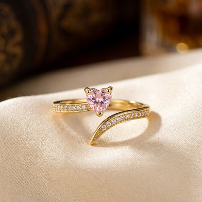 Sweetheart Blush Pink Faceted Crystal Heart Adjustable Ring - View 2