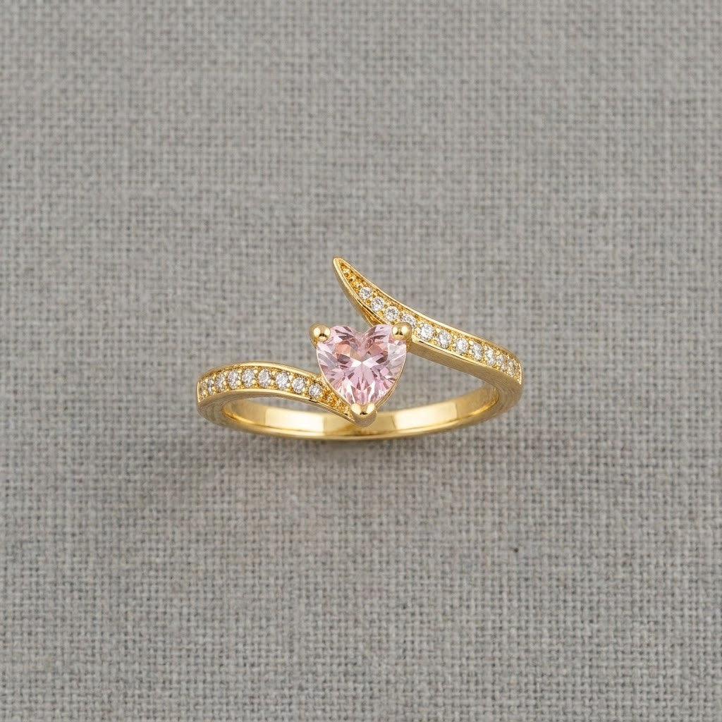 Sweetheart Blush Pink Faceted Crystal Heart Adjustable Ring - View 7