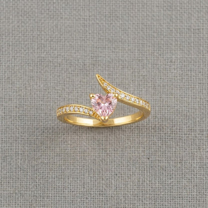 Sweetheart Blush Pink Faceted Crystal Heart Adjustable Ring - View 7