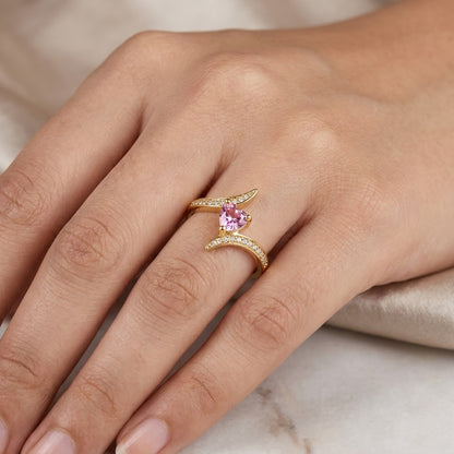 Sweetheart Blush Pink Faceted Crystal Heart Adjustable Ring - View 4