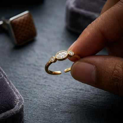 Marquise Cut Solitaire Bezel Delicate Adjustable Ring - View 2