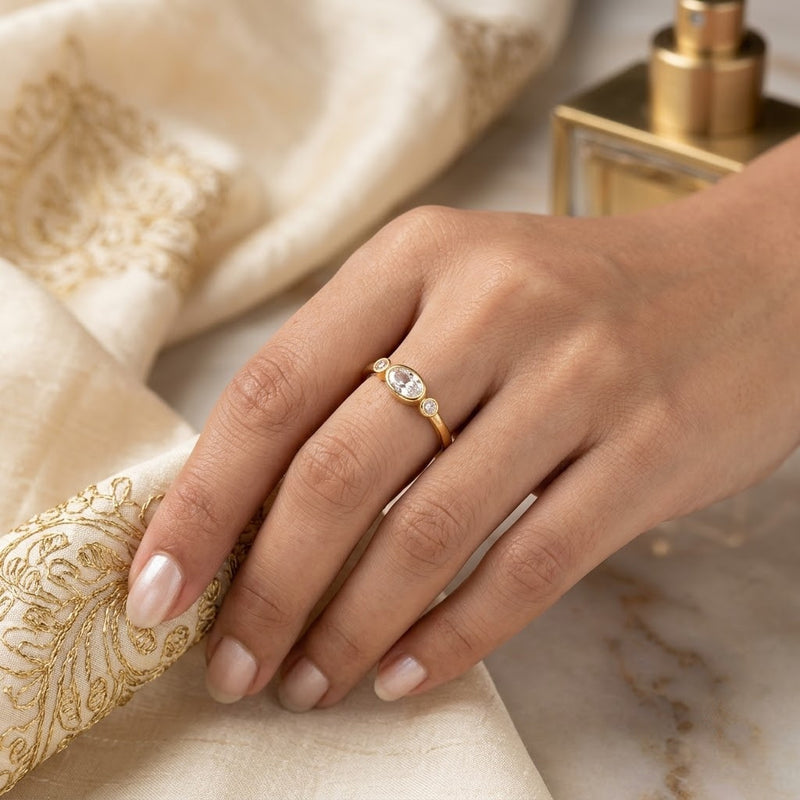 Marquise Cut Solitaire Bezel Delicate Adjustable Ring | 18K Gold Plated | Anti-Tarnish