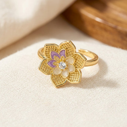 Sacred Lotus Blossom Pastel Enamel Tiered Adjustable Ring - View 3