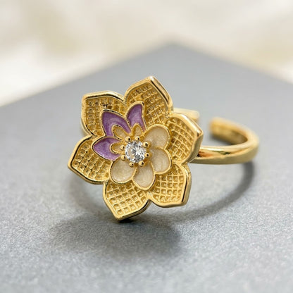 Sacred Lotus Blossom Pastel Enamel Tiered Adjustable Ring - View 4