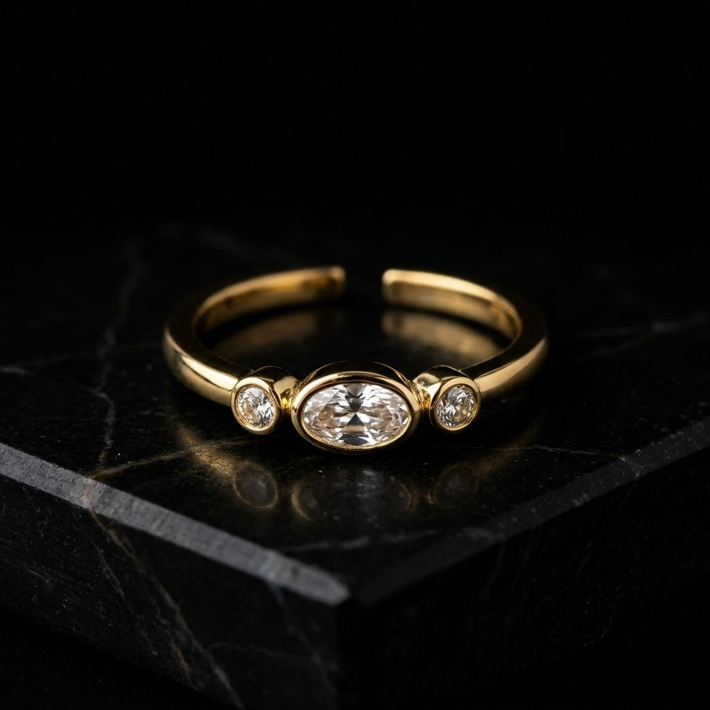 Marquise Cut Solitaire Bezel Delicate Adjustable Ring - View 6
