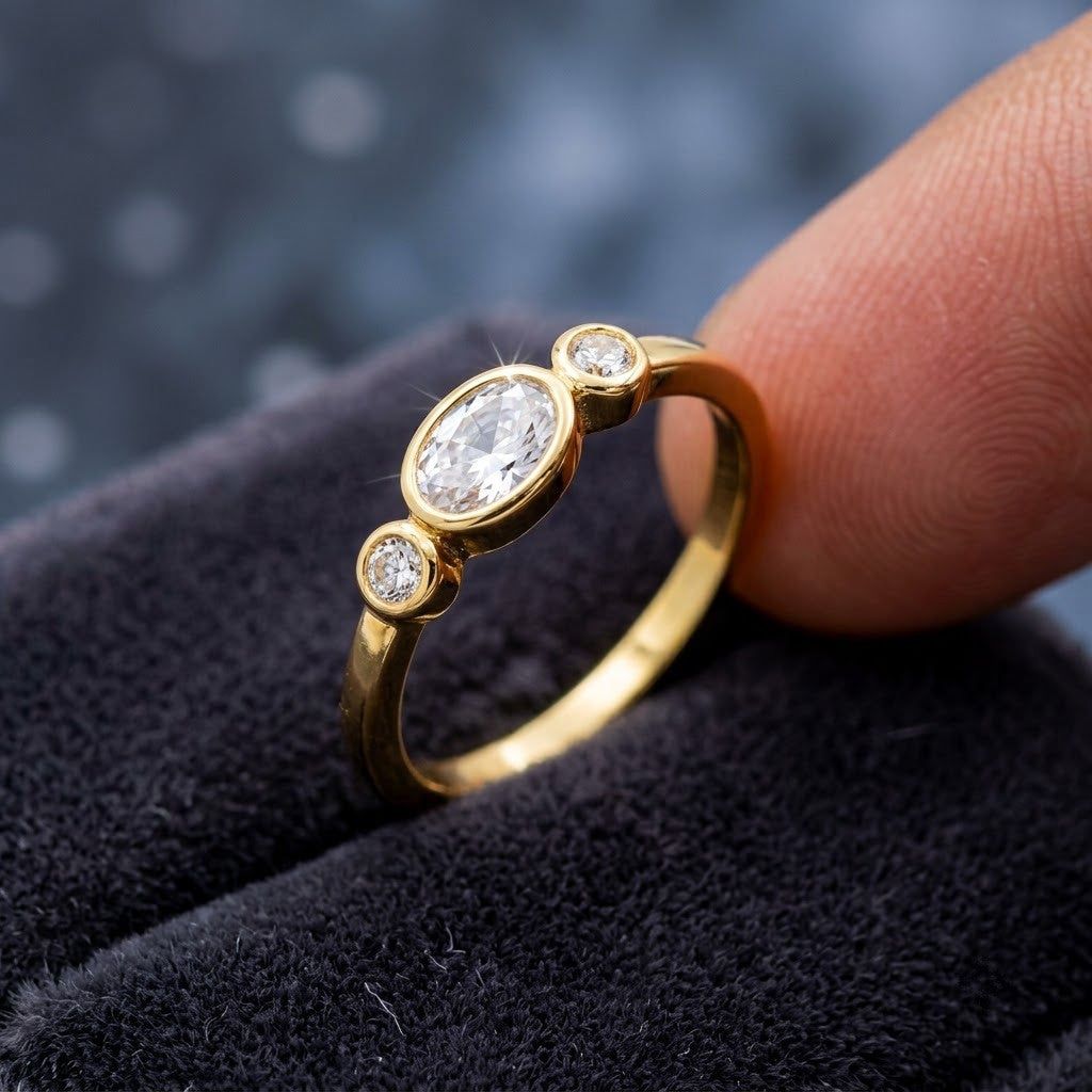 Marquise Cut Solitaire Bezel Delicate Adjustable Ring - View 4