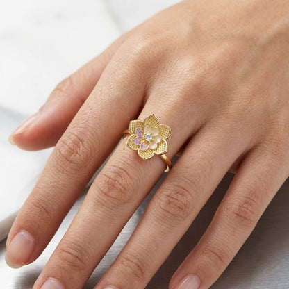 Sacred Lotus Blossom Pastel Enamel Tiered Adjustable Ring - View 5