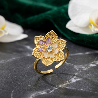 Sacred Lotus Blossom Pastel Enamel Tiered Adjustable Ring - View 2