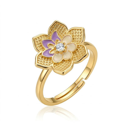 Sacred Lotus Blossom Pastel Enamel Tiered Adjustable Ring - View 7