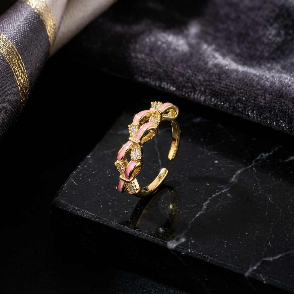 Twisted Botanical Garland Pearl & Crystal Adjustable Ring - View 1