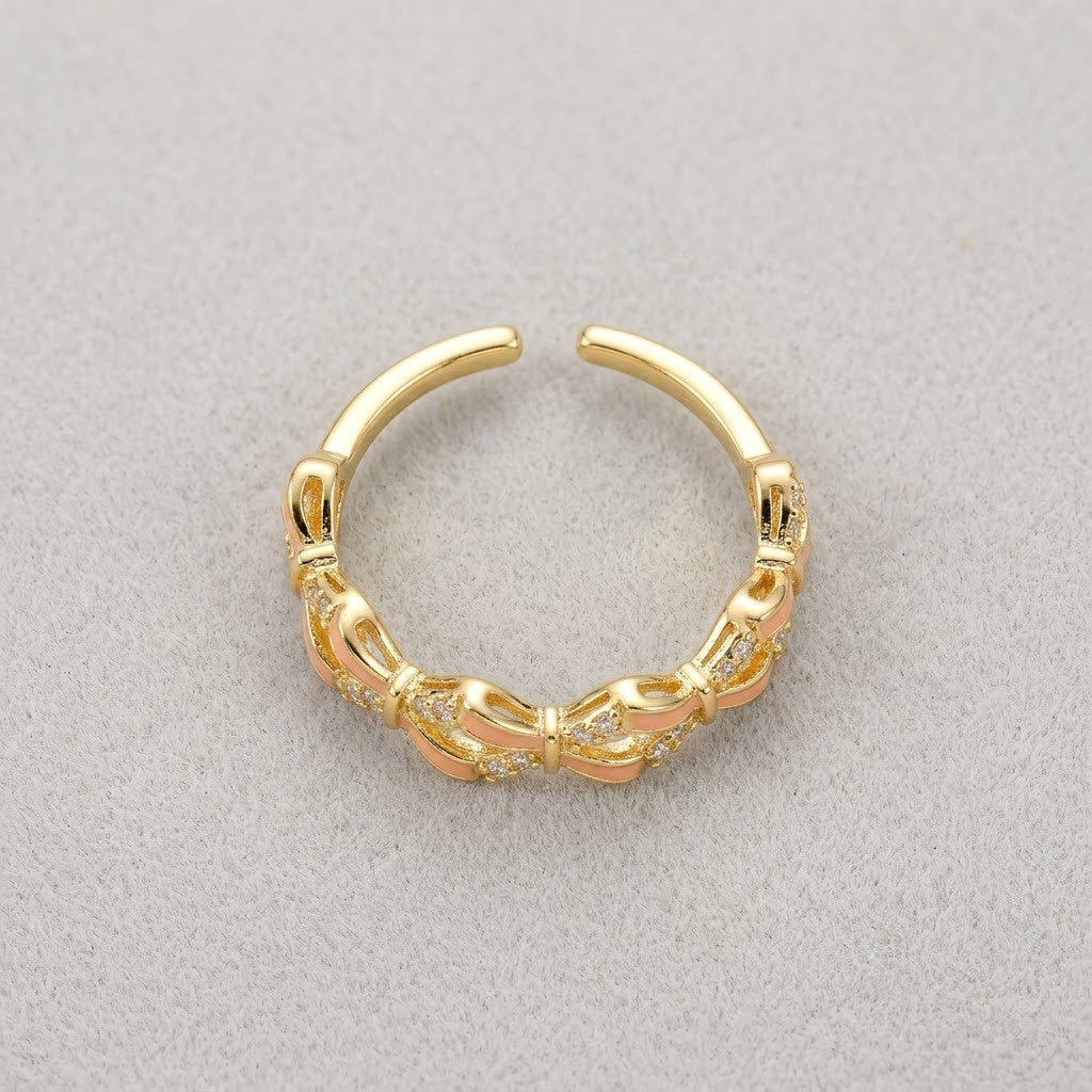 Twisted Botanical Garland Pearl & Crystal Adjustable Ring - View 7
