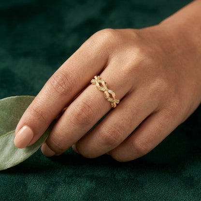 Twisted Botanical Garland Pearl & Crystal Adjustable Ring - View 4