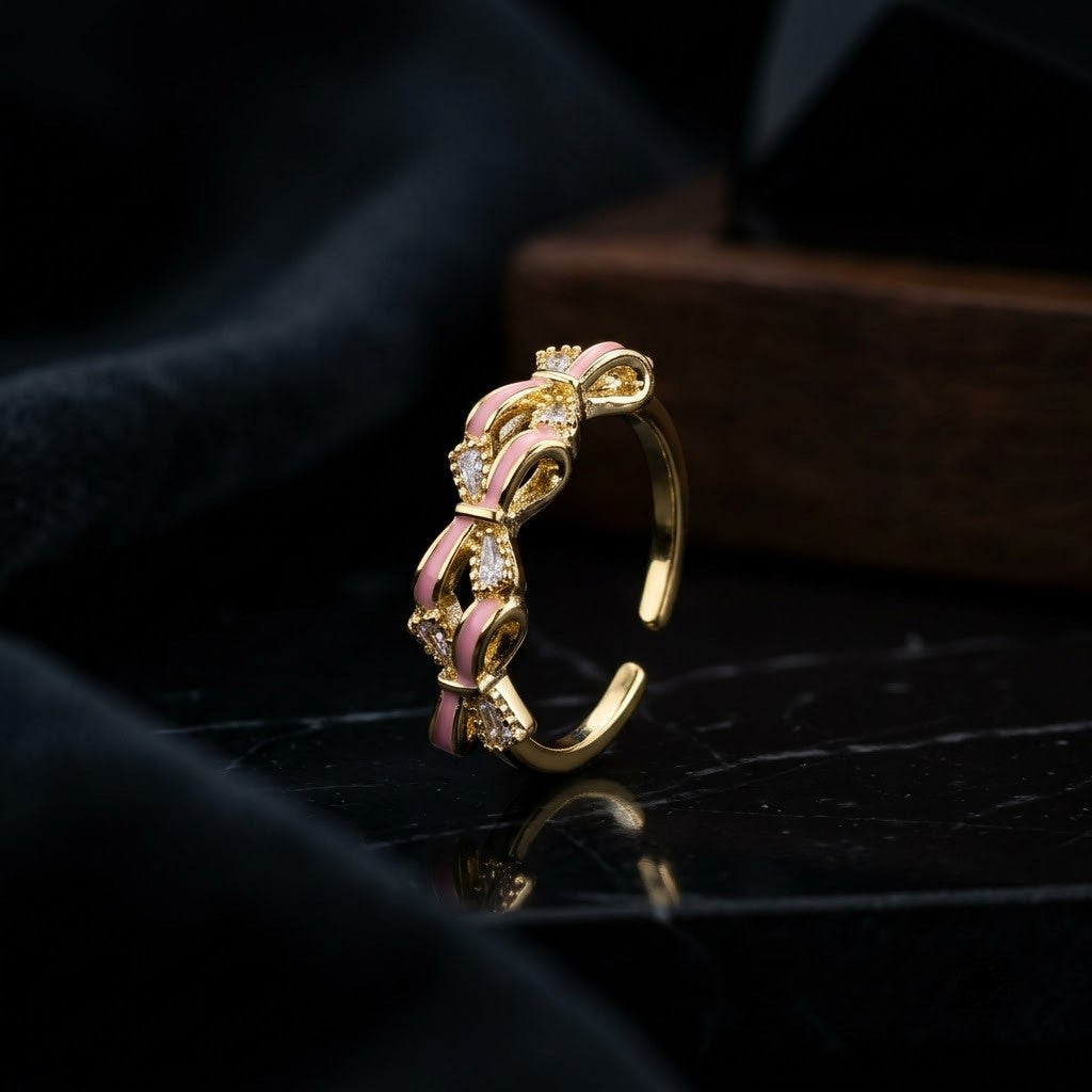 Twisted Botanical Garland Pearl & Crystal Adjustable Ring - View 5