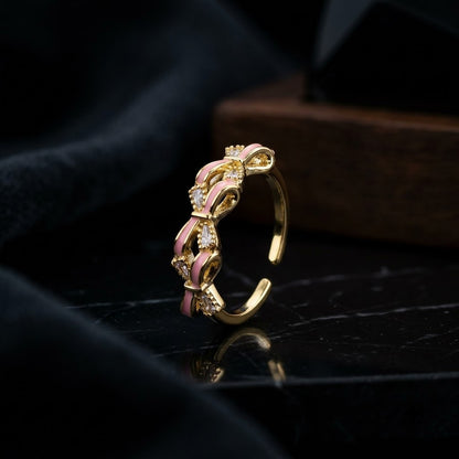 Twisted Botanical Garland Pearl & Crystal Adjustable Ring - View 5