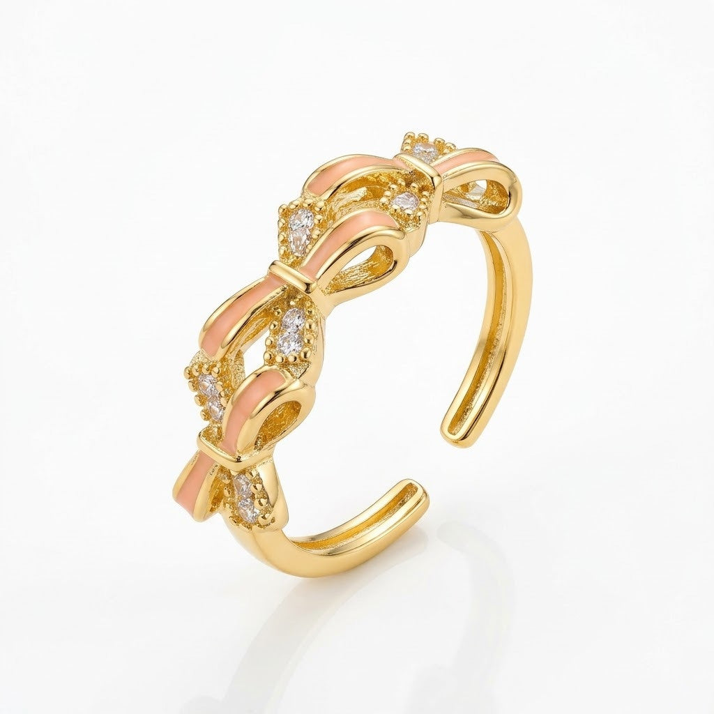 Twisted Botanical Garland Pearl & Crystal Adjustable Ring - View 6