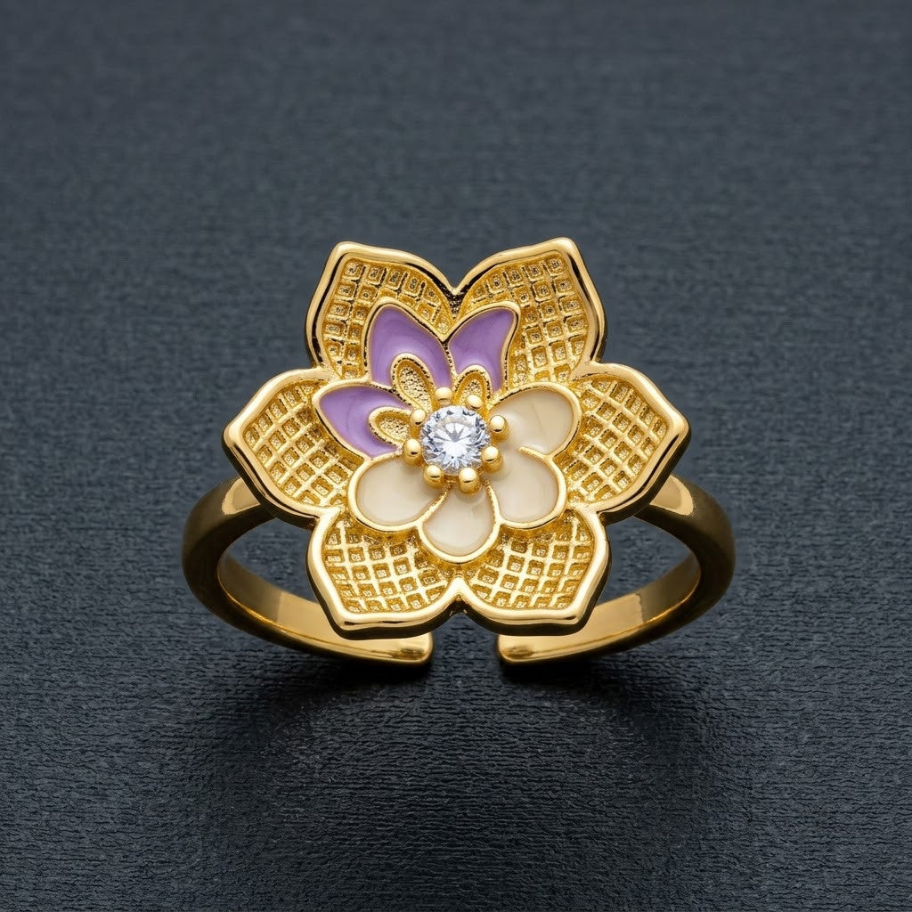 Sacred Lotus Blossom Pastel Enamel Tiered Adjustable Ring - View 8