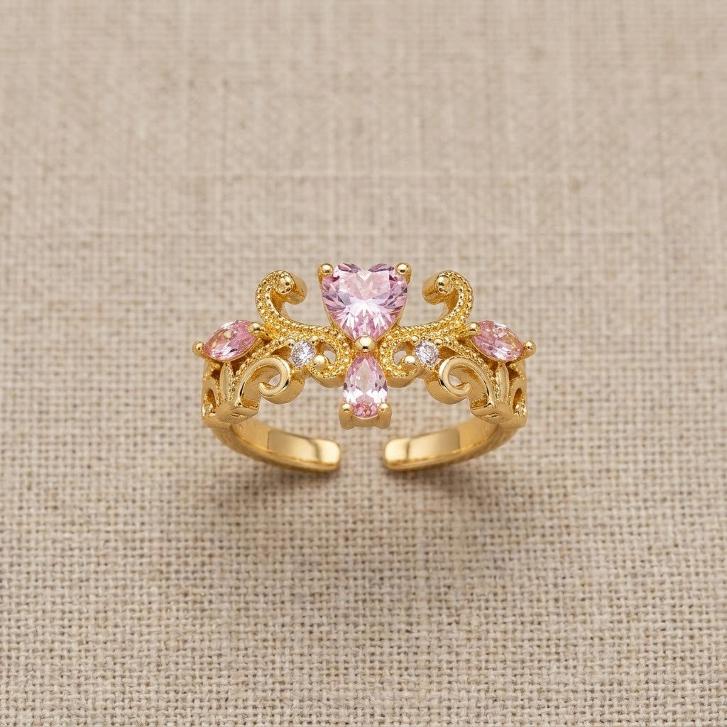 Triple Fluttering Butterfly Pink Crystal Adjustable Ring - View 8