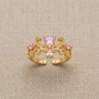 Triple Fluttering Butterfly Pink Crystal Adjustable Ring - View 8