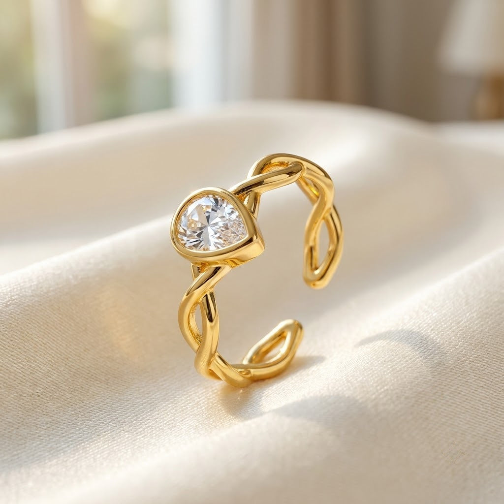 Pear Cut Diamond Solitaire Intertwined Adjustable Ring - View 3