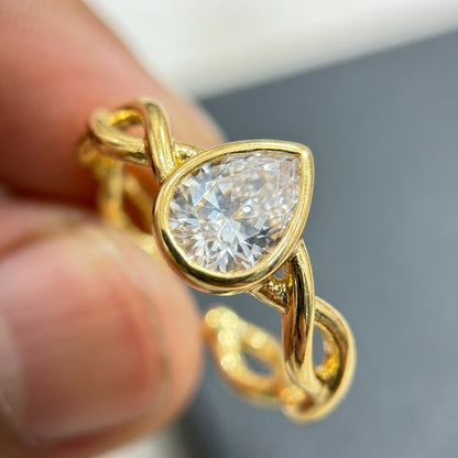 Pear Cut Diamond Solitaire Intertwined Adjustable Ring - View 4