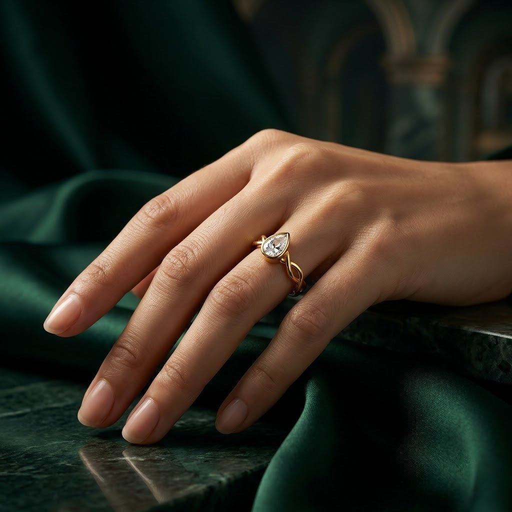 Pear Cut Diamond Solitaire Intertwined Adjustable Ring - View 2