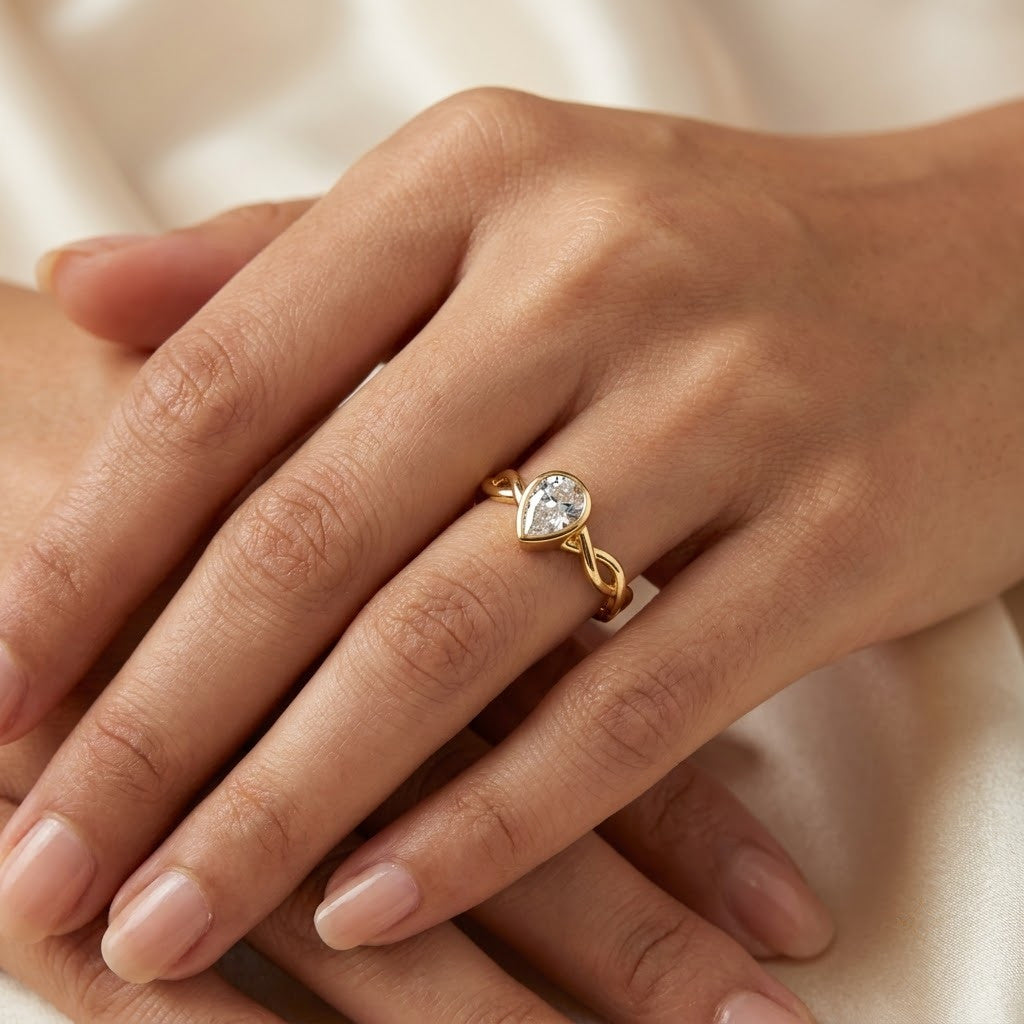 Pear Cut Diamond Solitaire Intertwined Adjustable Ring - View 5
