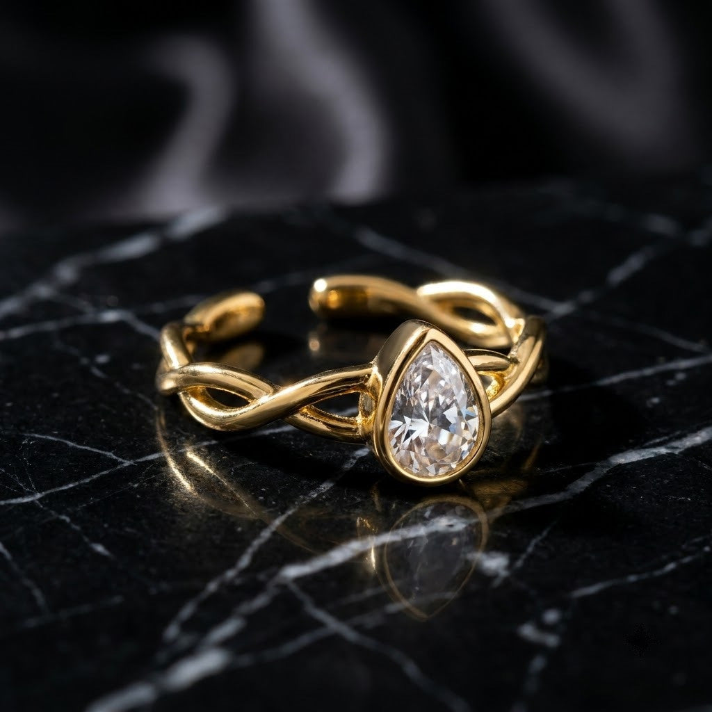 Pear Cut Diamond Solitaire Intertwined Adjustable Ring - View 1