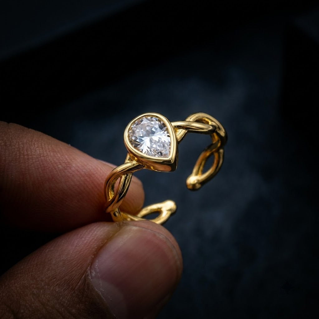 Pear Cut Diamond Solitaire Intertwined Adjustable Ring - View 6