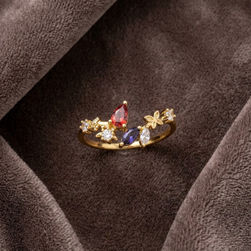Autumn Foliage Ruby & Amber Crystal Branch Adjustable Ring - View 8